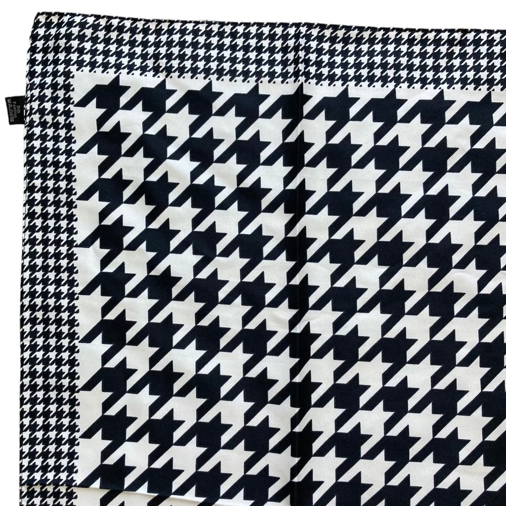 Oversized Square Black White Houndstooth Satin Scarf Neck hair Preppy Classic 💖 - Picture 6 of 13